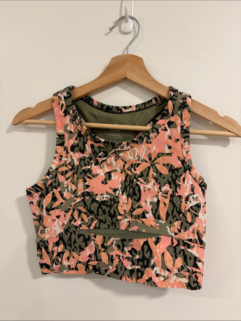 Sweaty Betty Pink & Olive Green Floral Print Sports Crop Top